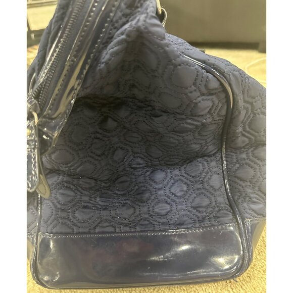 Vera Bradley Navy Quilted Travel Tote With Striped Lining & Leather Handles - Picture 8 of 10